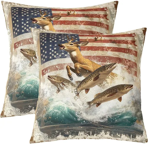 Miniatura 44 de Erosebridal American Flag Cushion Cases 16x16 Inch Set of 2 Army Green Camo Throw Pillow Covers Bear Claw Hunting Theme Pillow Covers Camoflage
