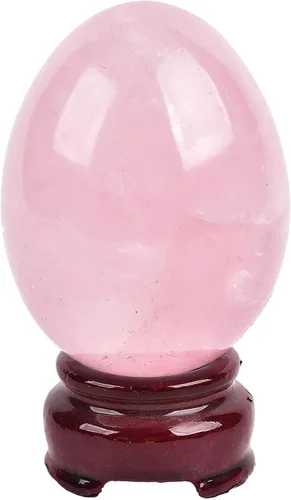 Miniatura 24 de AMOYSTONE Huevo de cristal de cuarzo rosa natural grande para curación y práctica de reiki, piedra de decoración del hogar con base, 3-3.5 pulgadas