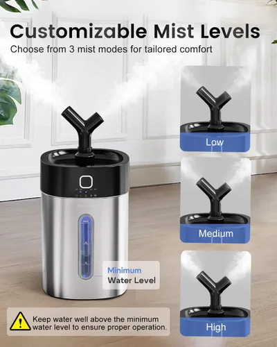 Miniatura 4 de Feekaa Humidificador de acero inoxidable fácil de limpiar, humidificadores de niebla fría de 1 galón/4 litros para dormitorio, apto