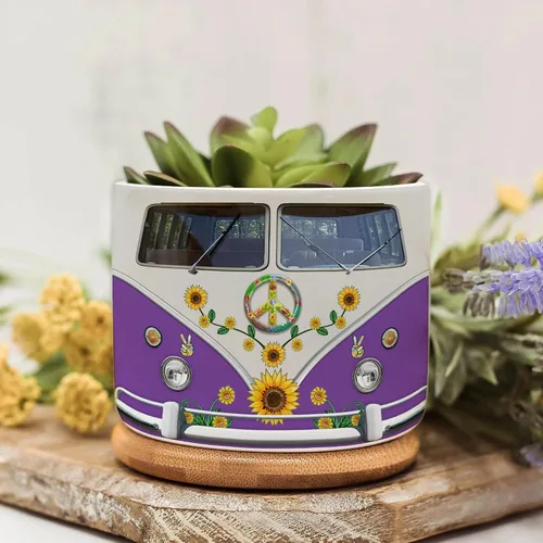 Miniatura 6 de Juego de mini macetas con estampado de lente de cámara, decoración del hogar, macetas de cerámica para suculentas con bandeja de bambú, regalos