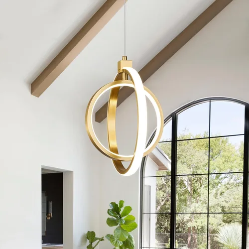 Miniatura 7 de Lámpara LED moderna con anillo dorado, lámpara colgante de 4000 K, regulable en altura ajustable, iluminación colgante para comedor, cocina, isla