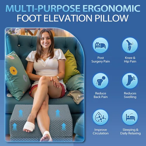 Miniatura 6 de Wellsin Almohada de pierna de cuña ajustable de 2 alturas para elevación, almohadas de elevación de piernas de espuma viscoelástica para hinchazón