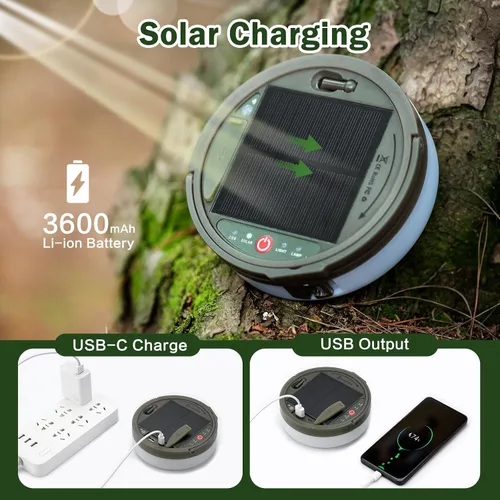 Miniatura 5 de Cadena de luces solares para campamento, 4 en 1, cadena de luces para acampar al aire libre (39.4 pies) con 8 modos de iluminación, funciona