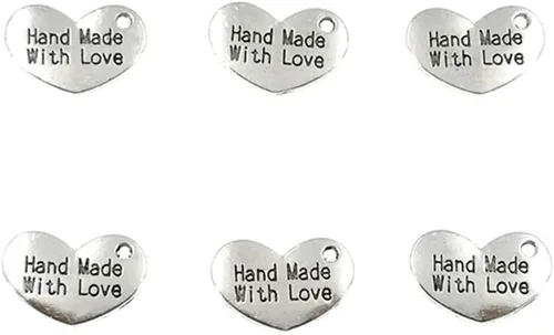 Colgante hecho a mano con dije de amor, en forma de corazón, con mensaje de palabra, para hacer joyas (50 unidades, tono plateado antiguo), Zinc