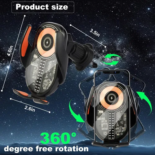 Miniatura 14 de Soporte inalámbrico para teléfono de automóvil de 15 W, sujeción de detección automática de 3 ejes, rotación de 360°, soporte de teléfono de carga