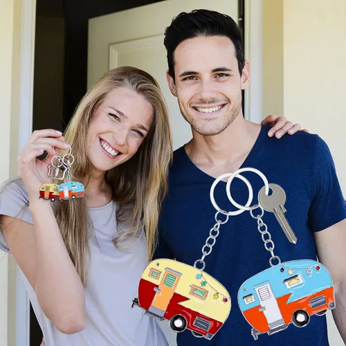 Miniatura 3 de 2 Piezas Llavero de Caravana, Llavero de Caravana RV Accesorios de Caravana para Remolques de Viaje Llavero Retro de Coche de Camping