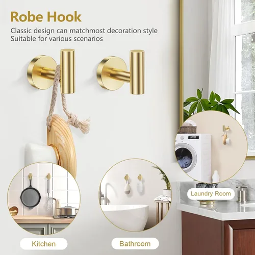 Miniatura 5 de TQKAG Juego de 5 piezas de accesorios de baño de oro cepillado 23.6" SUS304 Juego de toallero de baño de acero inoxidable Soporte de toalla de baño