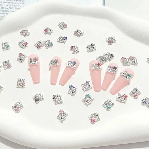 Miniatura 7 de 36 dijes Kawaii para arte de uñas, diseño de gatito brillante 3D, bonitos cristales de diamantes de imitación de metal, decoración de uñas