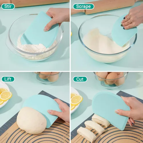 Miniatura 5 de Raspador de masa de silicona con lámina de acero inoxidable, raspador de tazón flexible de borde curvo para hornear, raspador de banco de silicona