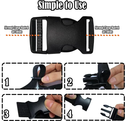 Miniatura 5 de Hebillas para correas de 1 pulgada, paquete de 6 unidades de clip de hebilla de plástico de liberación lateral rápida + clip deslizante de triple