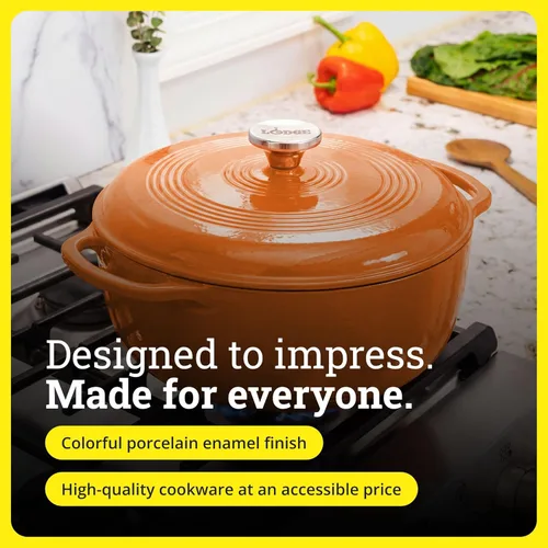 Miniatura 6 de Lodge - Horno holandés de hierro fundido esmaltado de 6 cuartos de galón con tapa – Asas duales – Apto para horno hasta 500° F o en estufa - Úselo