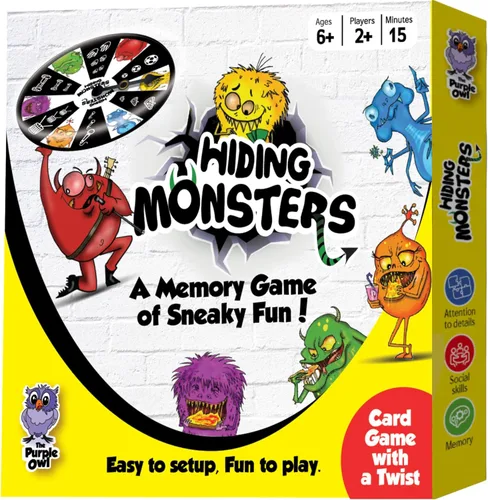 Juegos de memoria ganadores del premio Hiding Monsters para niños de 4 a 8 años con una rueda giratoria. Divertido y fácil de jugar. Juegos a juego