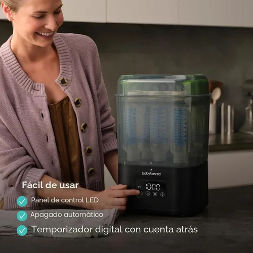 Miniatura 8 de Baby Brezza Esterilizador de biberones SuperQuick de 10 minutos + secadora, gran capacidad de 8 botellas, desinfección al vapor, ajuste universal
