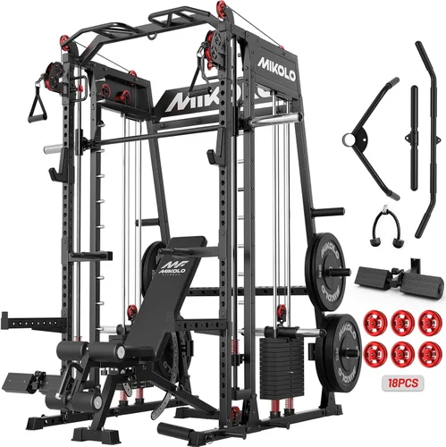 Miniatura 18 de Mikolo M4 2.0 Smith Machine, All-in-One Home Gym Power Cage with LAT Pulldown & Cable Crossover, Squat Rack for Full Body Workouts