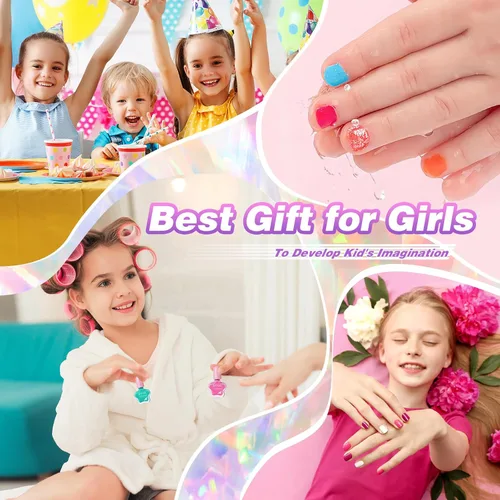 Miniatura 7 de Juego de esmaltes de uñas para niños, no tóxico, a base de agua, de secado rápido, para niñas, 6 colores, kits de arte de uñas para niños a partir