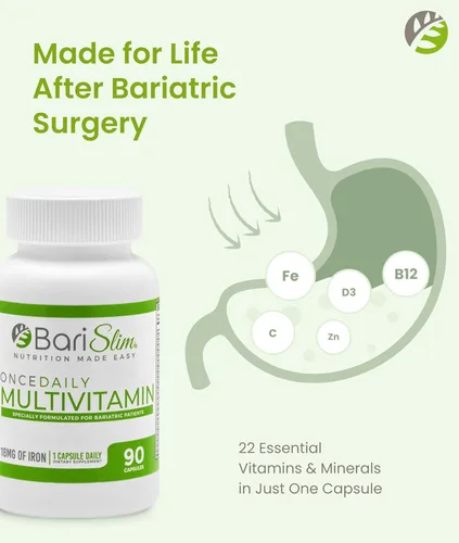 Miniatura 3 de BariSlim Cápsula multivitamínica bariátrica Once Daily - 18 mg de hierro - Vitamina bariátrica y suplemento para poscirugía incluyendo bypass