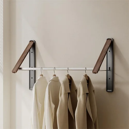 Tendedero retráctil para montar en la pared, colgador de ropa plegable en color nogal o roble para lavandería, armario y balcón (nogal, 2 tendederos
