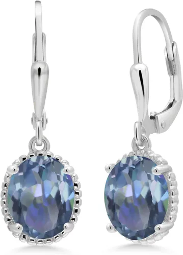 Miniatura 138 de Gem Stone King Aretes colgantes de gota para mujer, plata de ley 925, piedra natal ovalada de 0.354 x 0.276 in, joyería fina, regalos para ella