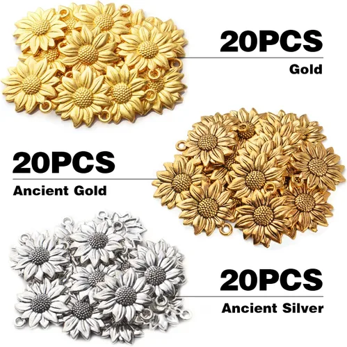 Miniatura 2 de BronaGrand 60pcs Sunflower Pendant Charms Alloy Sunflower Bead Charms Flower Charms Pendants Craft Supplies for DIY Jewelry Earrings Necklace