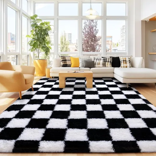 Miniatura 72 de Alfombras de área de 8x10 para sala de estar, alfombra shaggy grande ultra suave y esponjosa para dormitorio, alfombras de felpa mullida Blanco crema