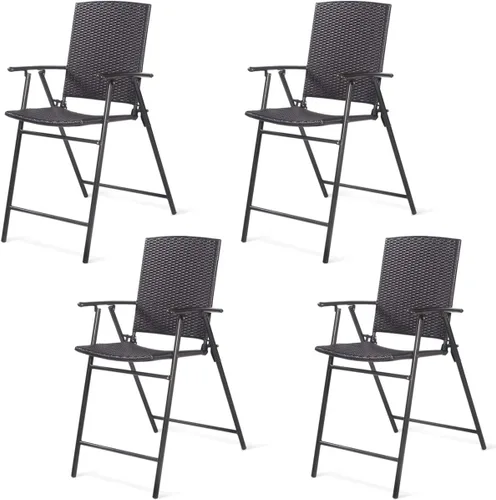 S AFSTAR Juego de 4 sillas plegables de mimbre, sillas altas portátiles de ratán para patio, balcón, patio trasero, silla de patio plegable con
