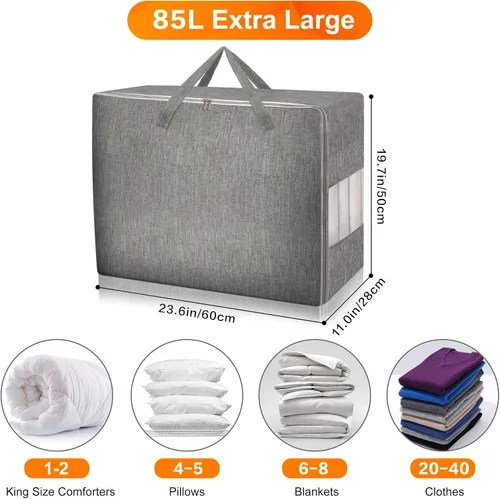 Miniatura 2 de Bolsas de almacenamiento para edredón Karceyworth, bolsas de almacenamiento extra grandes para ropa de cama con ventana transparente, asas