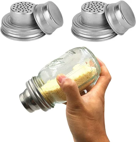 Paquete de 2 tapas para jarras Mason con sellos de silicona de acero inoxidable 304 para mezclar especias, harina, azúcar, sal, pimientos y