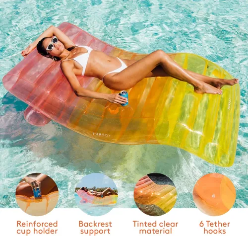 Miniatura 4 de FUNBOY Tumbona Chaise Inflable Gigante de Lujo Transparente Arcoíris, Silla Flotador de Piscina para Adultos, Perfecto para una Fiesta de Verano