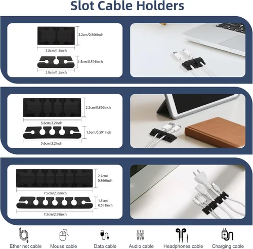 Miniatura 2 de Kit organizador de cables de 319 piezas, organizador de cables de escritorio, 98 clips adhesivos para cables, 17 correas de cable reutilizables, 4