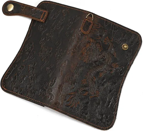 Miniatura 7 de Cartera larga de cuero genuino para hombre, cartera con tarjetero y bolsillo para monedas