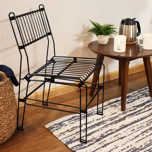 Miniatura 2 de Sunnydaze Silla de comedor moderna sin brazos de alambre de acero para interiores y exteriores, capacidad de peso de 240 libras, color negro, 23.75