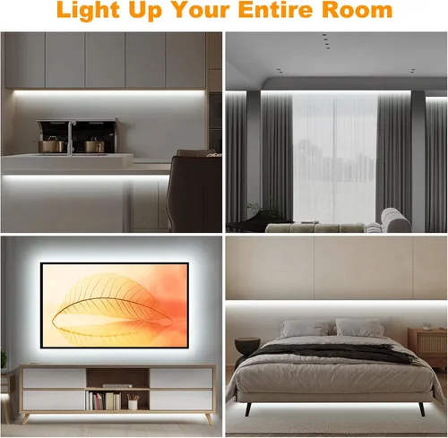 Miniatura 5 de Tatazone Tira de luz LED COB blanca inteligente con aplicación y control remoto, tira de luz COB brillante de 32.8 pies 6500 K WiFi funciona