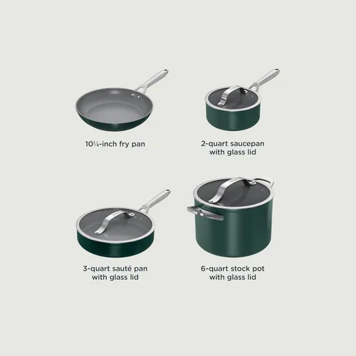 Miniatura 10 de Ninja Ceramic Pro Juego de Utensilios de Cocina de 7 Piezas, Juego de Ollas y Sartenes Antiadherentes con Tapas de Vidrio, No Tóxico, Libre de PTFE