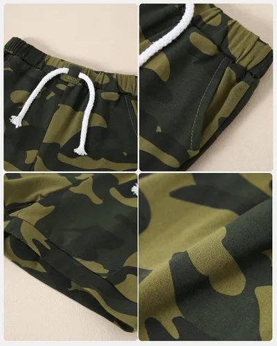 Miniatura 7 de SANMIO Conjunto de ropa de verano con capucha y pantalones cortos sin mangas con bolsillos, conjunto de ropa de 2 piezas para niño pequeño
