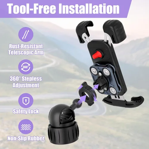 Miniatura 6 de TXV Soporte para Teléfono de Motocicleta - Amortiguador de Vibración Mejorado - Soporte de Teléfono para Bicicleta Giratorio 360°, Clip de Teléfono