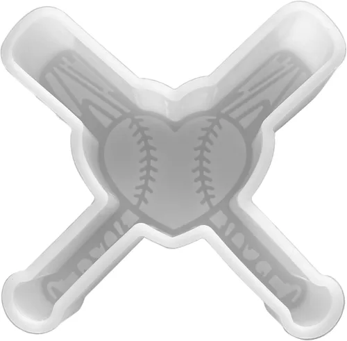 Molde Freshie de corazón de béisbol y murciélagos cruzados, tamaño 4 pulgadas de ancho x 3.75 pulgadas de largo x 1 pulgada de profundidad, diseño