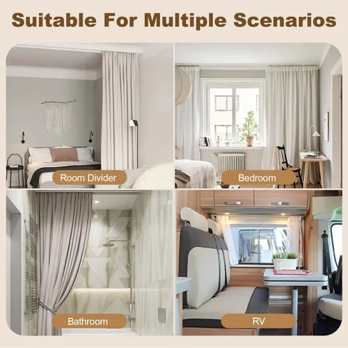Miniatura 6 de Riel de cortina de techo resistente de aluminio, sistema de riel divisor de habitación con rodillos silenciosos, longitud ajustable de 1.3 pies a