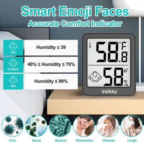 Miniatura 3 de Higrómetro de humedad para interiores, paquete de 3, termómetro de habitación para monitor preciso de temperatura ambiente, higrómetro digital