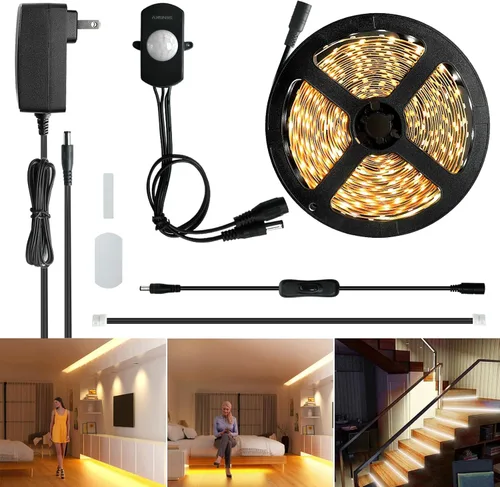Sensky Kit de iluminación LED regulable con sensor de movimiento PIR para debajo del gabinete, luz LED extensible debajo del mostrador con sensor de