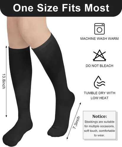 Miniatura 3 de Senker Fashion Calcetines altos hasta la rodilla para mujer, calcetines largos blancos de tubo negro a rayas para botas al aire libre deporte casual