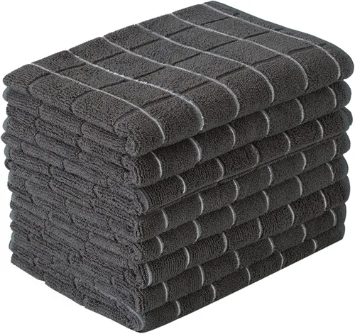 Toallas de cocina de microfibra, suaves, superabsorbentes y sin pelusas, paquete de 8 (colores negros con diseño de enrejado), 26 x 18 pulgadas