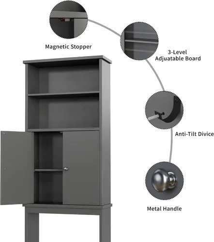 Miniatura 6 de Shintenchi Gabinete de almacenamiento sobre el inodoro, baño sobre el estante del inodoro, organizador de estante ajustable para baño con barra
