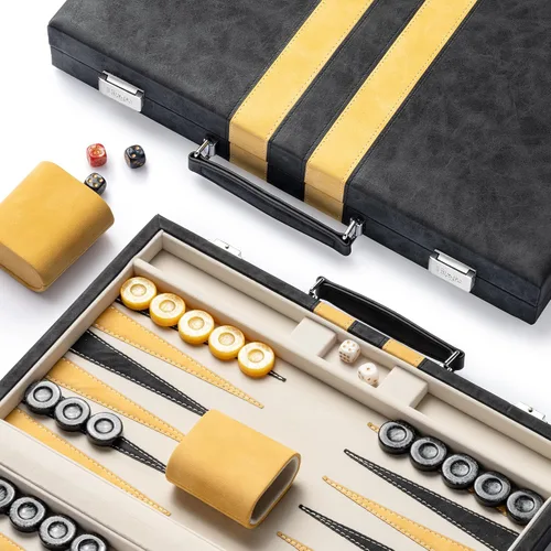 Juegos de backgammon de 15 pulgadas para adultos, tablero clásico de backgammon con dados de damas únicos, exterior de piel sintética e interior de