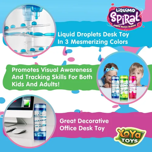 Miniatura 4 de YoYa Toys Liquimo Spiral - Liquid Motion Bubbler (paquete de 3) - Temporizador líquido de reloj de arena para niños y adultos - Juguetes