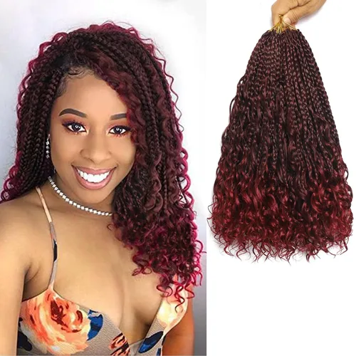 Miniatura 15 de Flagship 9 Paquetes Goddess Box Braids Cabello de Ganchillo para Mujeres Negras - 10 Pulgadas Pre-enrollado con Puntas Rizadas, Estilo Bohemio