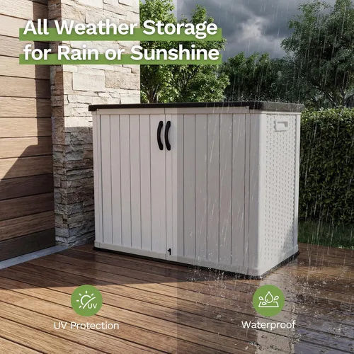 Miniatura 7 de Patiowell Armario de almacenamiento de plástico para exteriores de 26 pies cúbicos, cobertizo de almacenamiento horizontal impermeable