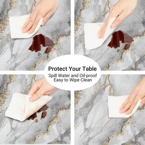 Miniatura 5 de cfpolar Mantel redondo de mármol con borde elástico, mantel lavable de mármol blanco moderno, mantel lavable de poliéster para cocina, comedor