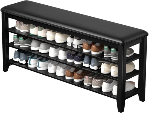 Miniatura 11 de Taitiy Zapatero con parte superior plana de madera de caucho y 3 estantes ajustables, zapatero de madera para entrada, pasillo, vestíbulo, puerta