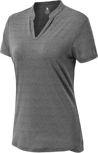 Miniatura 34 de Gopune Polo de golf con cuello en V para mujer, sin cuello, manga corta, ligera, de secado rápido, camisetas de tenis para correr