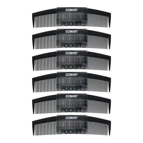Conair - Peine de pelo para hombre con bolsillo de 5 pulgadas, negro, ideal para todo tipo de cabello, dientes finos para cabello fino a mediano, 6